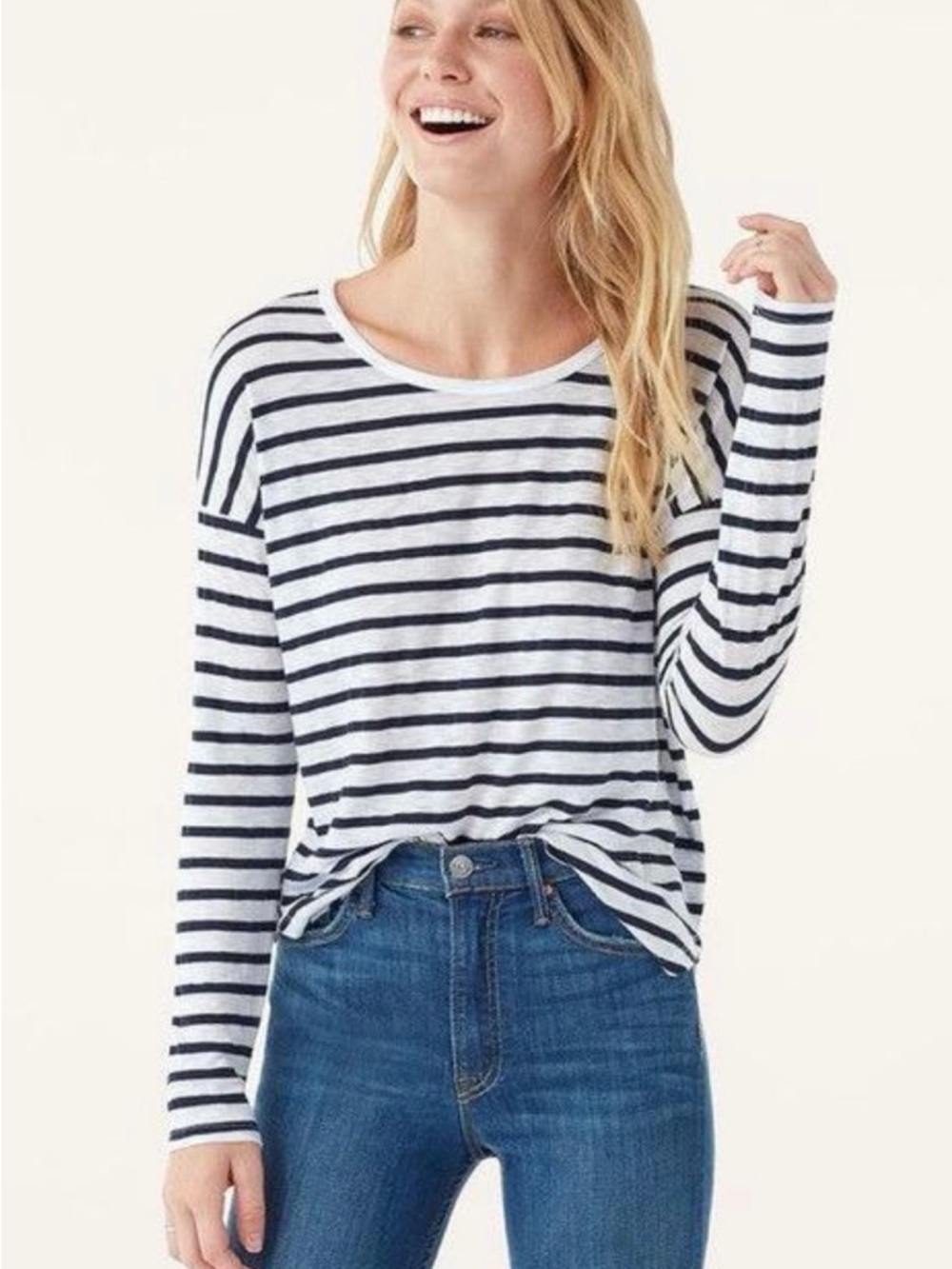 SPLENDID ZANDER STRIPED EASY CREW LONG SLEEVE TEE -
WHITE/BLUE Size M